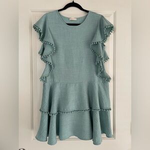 Chrysanthemum Ruffled Dress with Pom-Pom Trim